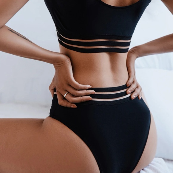 Boho swim bikini v notched sporty high waisted black - Picture 3 of 3